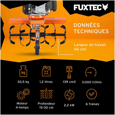 Motobineuse thermique motoculteur Fuxtec stockage compact