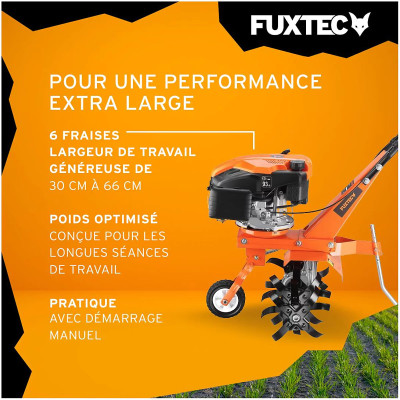 Motobineuse à essence FUXTEC FX-AF1139 commandes au guidon