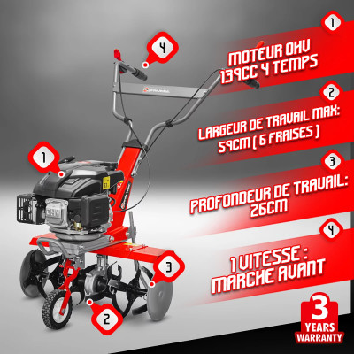 6 fraises en acier trempé motobineuse thermique Elem Garden