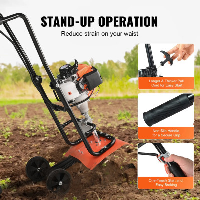 vevor motoculteur 31 cc vue latérale terrain jardin