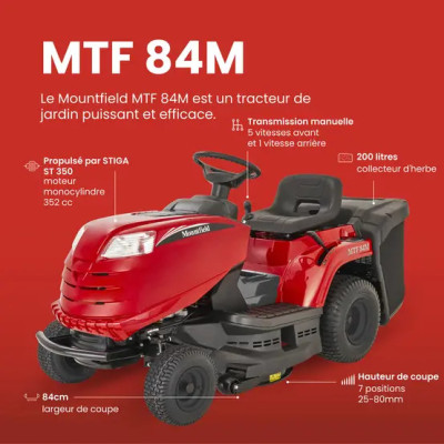 Tracteur tondeuse STIGA Mountfield MTF 84M - 352 cm³, fonction mulching, largeur de coupe 84 cm