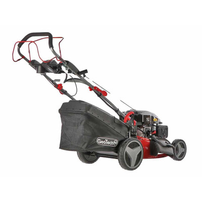 Vue latérale tondeuse thermique tractée GeoTech PRO 224cc mulching haute qualité