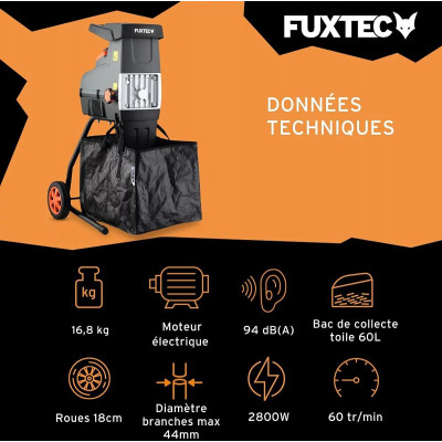 Système de coupe à rouleaux silencieux broyeur Fuxtec 2800W
