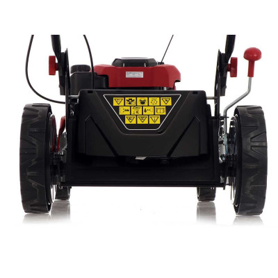 Détail batterie et bouton démarrage électrique tondeuse thermique GeoTech S51-170